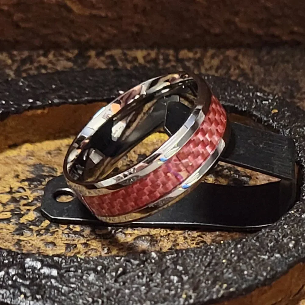 Women's Pink carbon Fiber Ring Band  - Carbon Fiber Ring